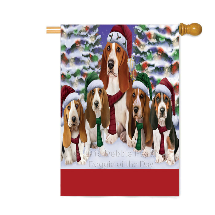 Personalized Christmas Happy Holidays Basset Hound Dogs Family Portraits Custom House Flag FLG-DOTD-A59144