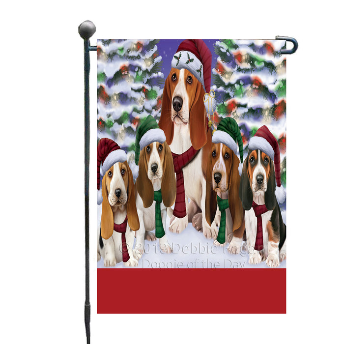 Personalized Christmas Happy Holidays Basset Hound Dogs Family Portraits Custom Garden Flags GFLG-DOTD-A59088