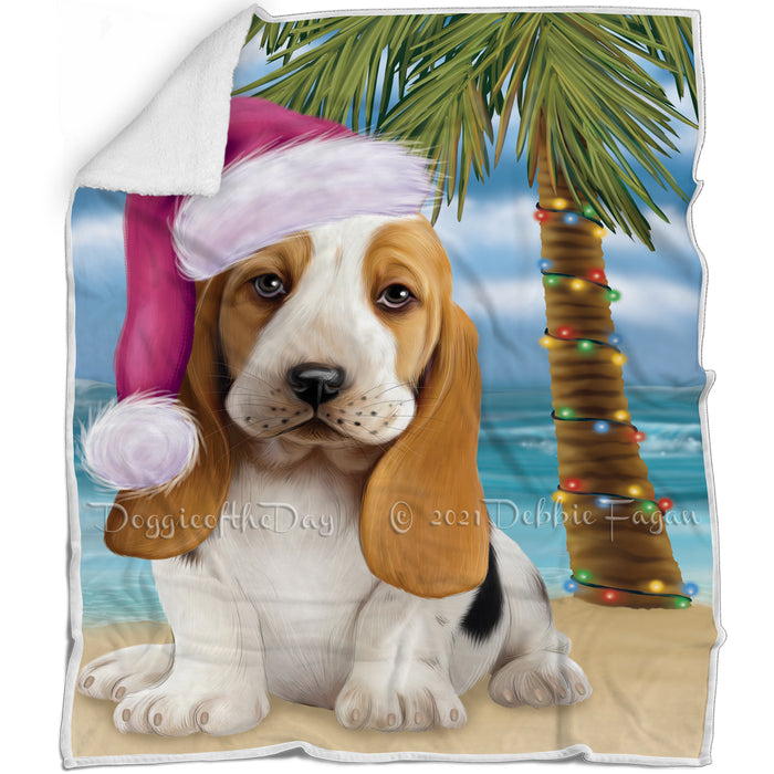 Summertime Happy Holidays Christmas Basset Hounds Dog on Tropical Island Beach Blanket