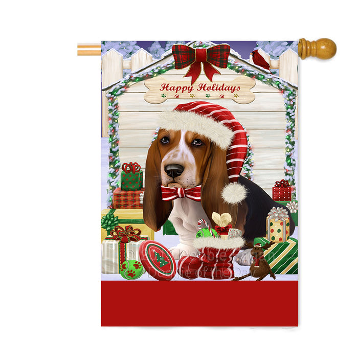 Personalized Happy Holidays Christmas Basset Hound Dog House with Presents Custom House Flag FLG-DOTD-A59328