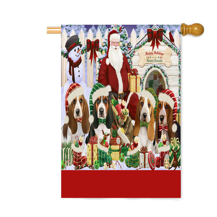 Personalized Happy Holidays Christmas Baset Hound Dogs House Gathering Custom House Flag FLG-DOTD-A58551