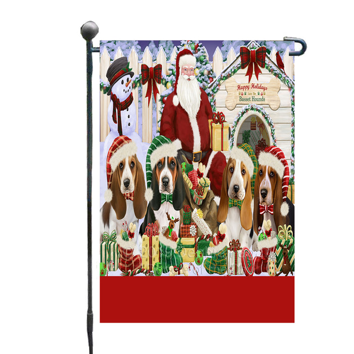 Personalized Happy Holidays Christmas Baset Hound Dogs House Gathering Custom Garden Flags GFLG-DOTD-A58495