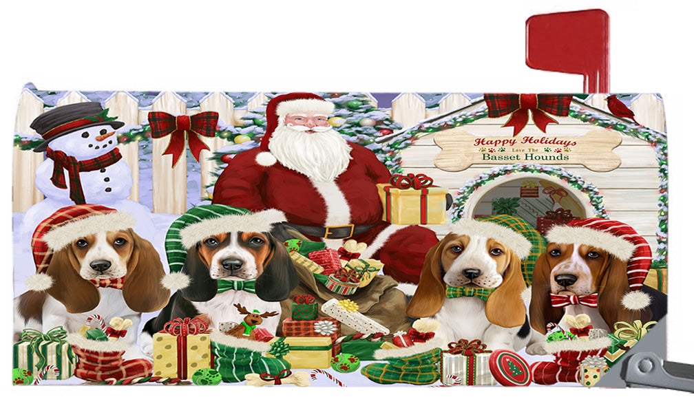 Happy Holidays Christmas Basset Hound Dogs House Gathering 6.5 x 19 Inches Magnetic Mailbox Cover Post Box Cover Wraps Garden Yard Décor MBC48784