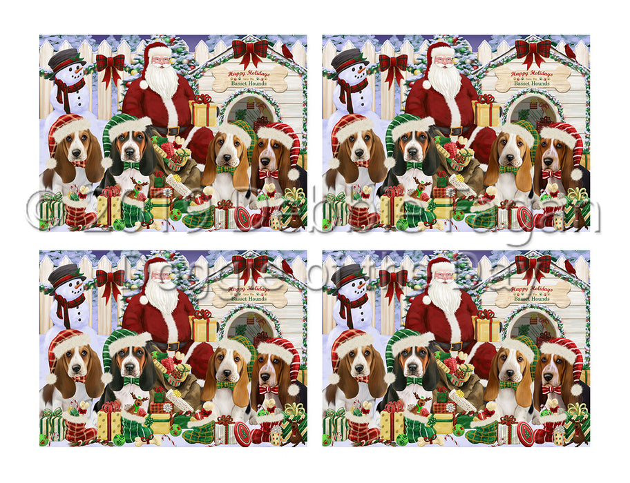 Happy Holidays Christmas Basset Hound Dogs House Gathering Placemat