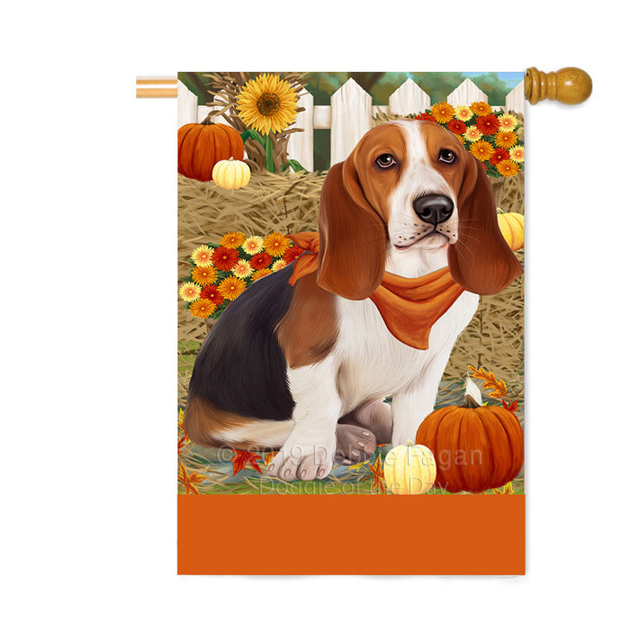 Personalized Fall Autumn Greeting Basset Hound Dog with Pumpkins Custom House Flag FLG-DOTD-A61845