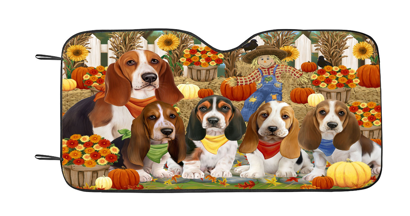 Fall Festive Harvest Time Gathering Basset Hound Dogs Car Sun Shade