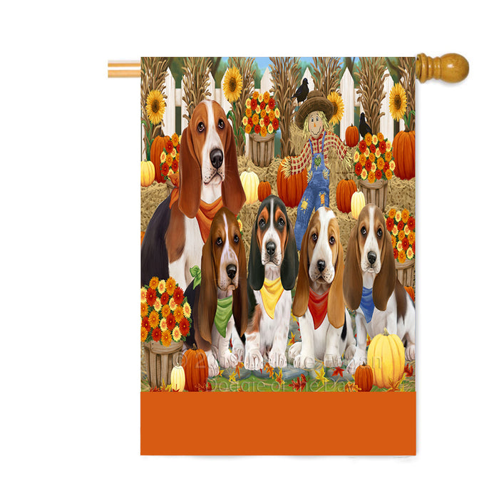 Personalized Fall Festive Gathering Basset Hound Dogs with Pumpkins Custom House Flag FLG-DOTD-A61846