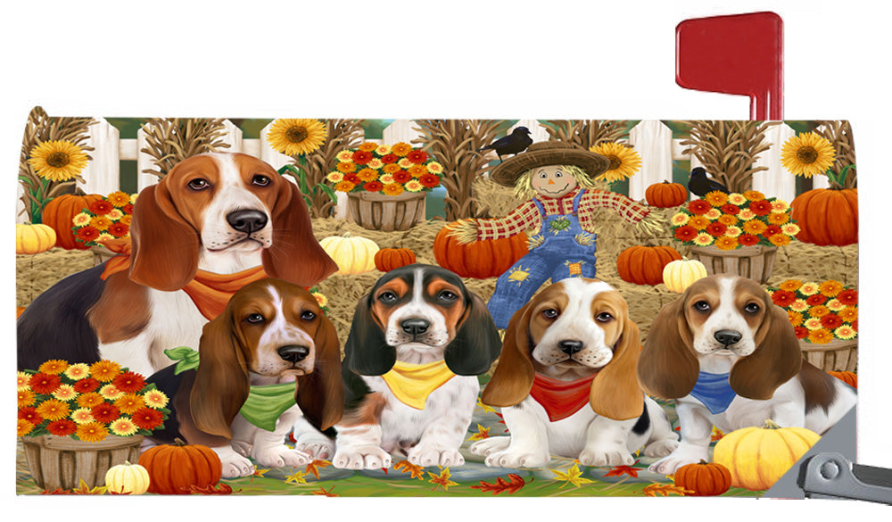 Fall Festive Harvest Time Gathering Basset Hound Dogs 6.5 x 19 Inches Magnetic Mailbox Cover Post Box Cover Wraps Garden Yard Décor MBC49054