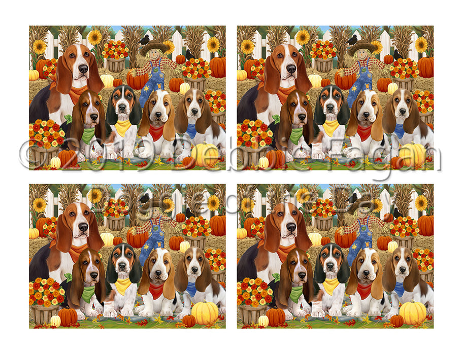 Fall Festive Harvest Time Gathering Basset Hound Dogs Placemat