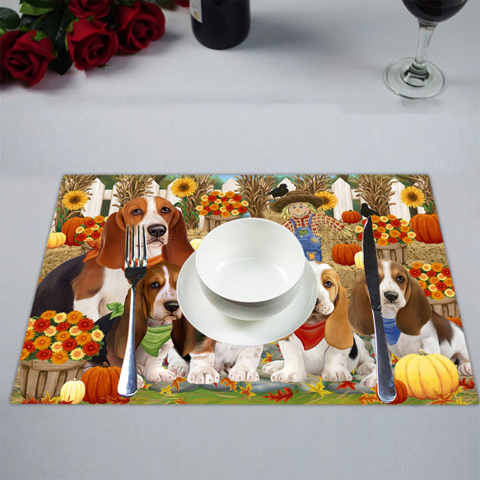 Fall Festive Harvest Time Gathering Basset Hound Dogs Placemat