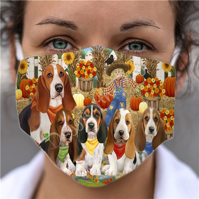 Fall Festive Harvest Time Gathering  Basset Hound Dogs Face Mask FM48505
