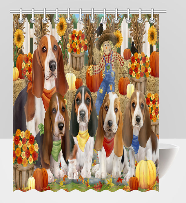 Fall Festive Harvest Time Gathering Basset Hound Dogs Shower Curtain
