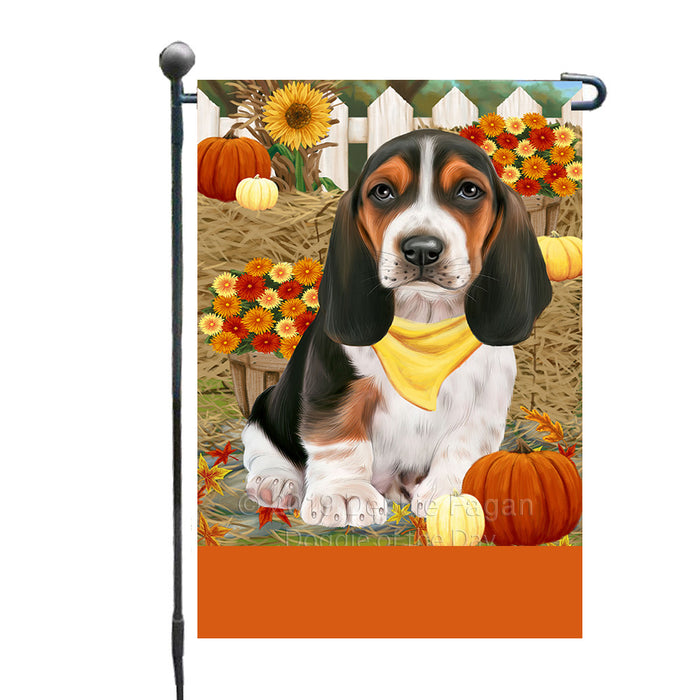 Personalized Fall Autumn Greeting Basset Hound Dog with Pumpkins Custom Garden Flags GFLG-DOTD-A61791