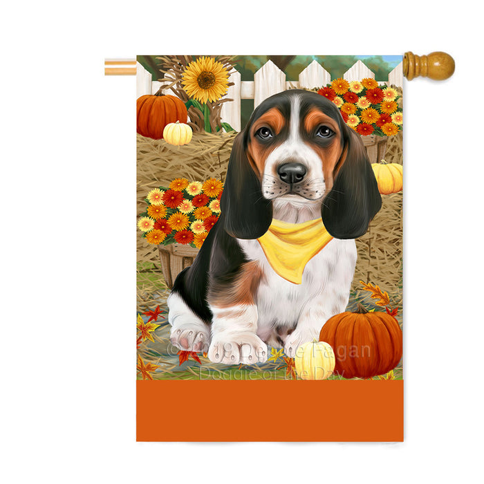 Personalized Fall Autumn Greeting Basset Hound Dog with Pumpkins Custom House Flag FLG-DOTD-A61847
