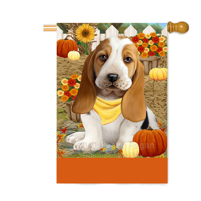 Personalized Fall Autumn Greeting Basset Hound Dog with Pumpkins Custom House Flag FLG-DOTD-A61848