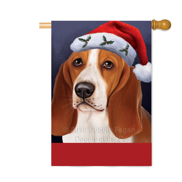 Personalized Christmas Holidays Basset Hound Dog Wearing Santa Hat Portrait Head Custom House Flag FLG-DOTD-A59854