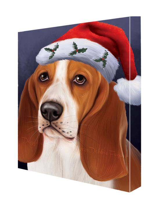 Christmas Santa Hat Basset Hound Dog Canvas Wall Art - Premium Quality Ready to Hang Room Decor Wall Art Canvas - Unique Animal Printed Digital Painting for Decoration