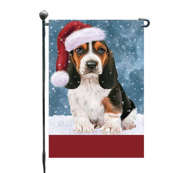 Personalized Let It Snow Happy Holidays Basset Hound Dog Custom Garden Flags GFLG-DOTD-A62249