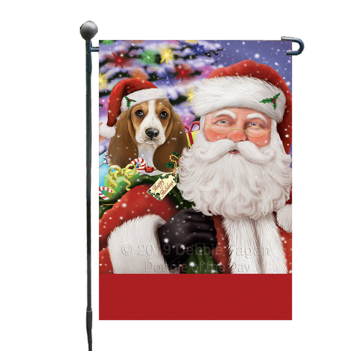 Personalized Santa Carrying Basset Hound Dog and Christmas Presents Custom Garden Flag GFLG63713
