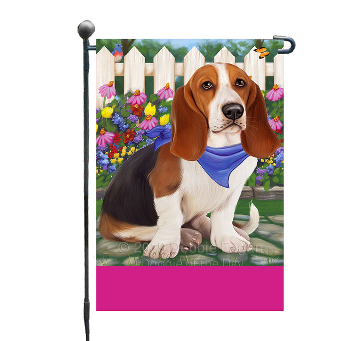 Personalized Spring Floral Basset Hound Dog Custom Garden Flags GFLG-DOTD-A62732