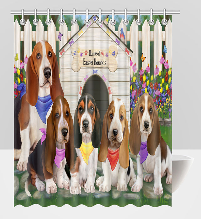 Spring Dog House Basset Hound Dogs Shower Curtain