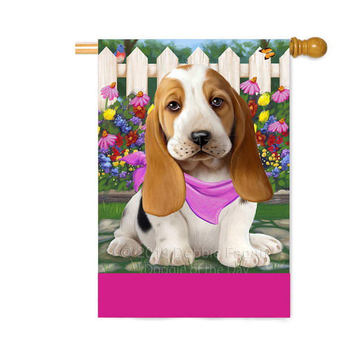 Personalized Spring Floral Basset Hound Dog Custom House Flag FLG-DOTD-A62791