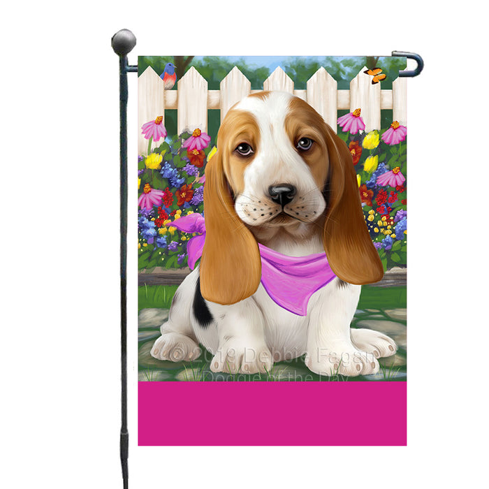 Personalized Spring Floral Basset Hound Dog Custom Garden Flags GFLG-DOTD-A62735