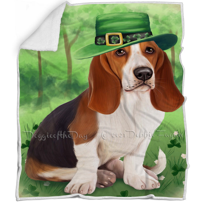 St. Patricks Day Irish Portrait Basset Hound Dog Blanket BLNKT58251