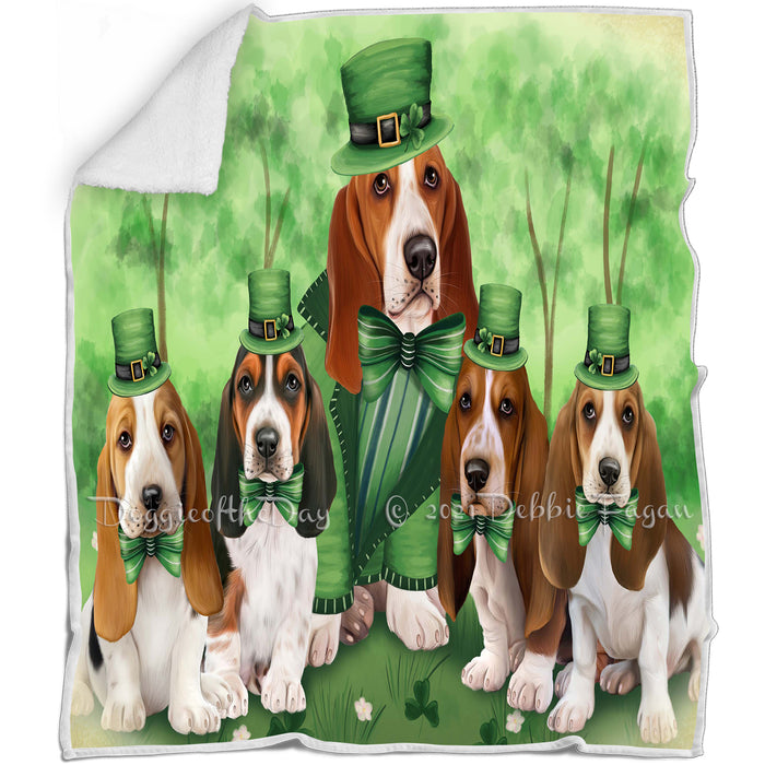 St. Patricks Day Irish Family Portrait Basset Hounds Dog Blanket BLNKT58260