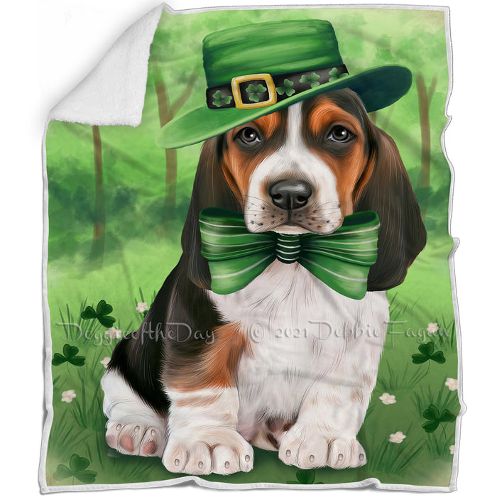 St. Patricks Day Irish Portrait Basset Hound Dog Blanket BLNKT58269