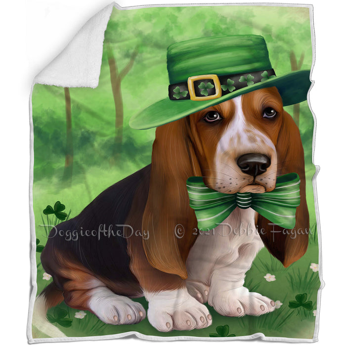 St. Patricks Day Irish Portrait Basset Hound Dog Blanket BLNKT58278