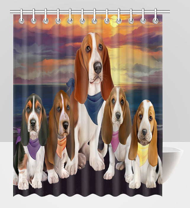 Family Sunset Portrait Basset Hound Dogs Shower Curtain