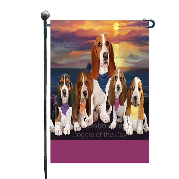 Personalized Family Sunset Portrait Basset Hound Dogs Custom Garden Flags GFLG-DOTD-A60571