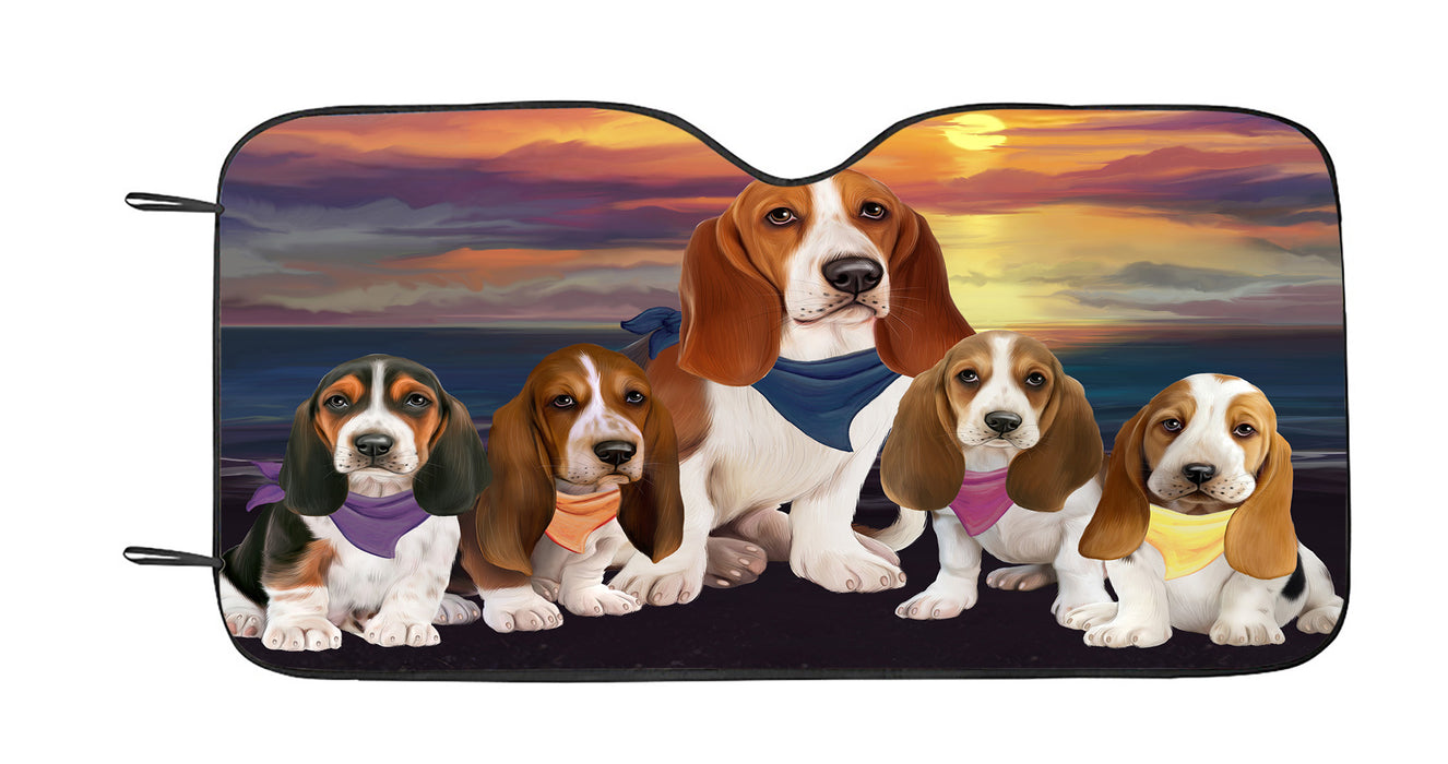 Family Sunset Portrait Basset Hound Dogs Car Sun Shade