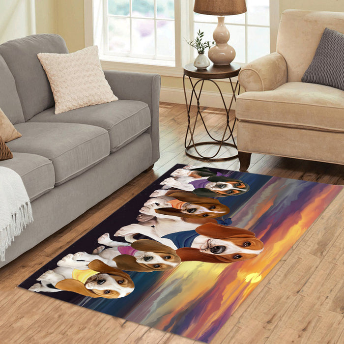 Family Sunset Portrait Basset Hound Dogs Area Rug