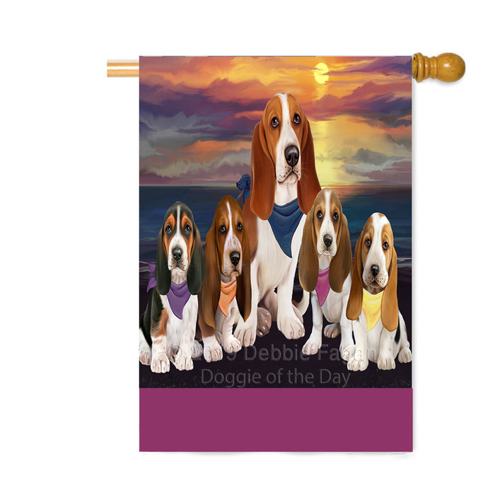 Personalized Family Sunset Portrait Basset Hound Dogs Custom House Flag FLG-DOTD-A60627