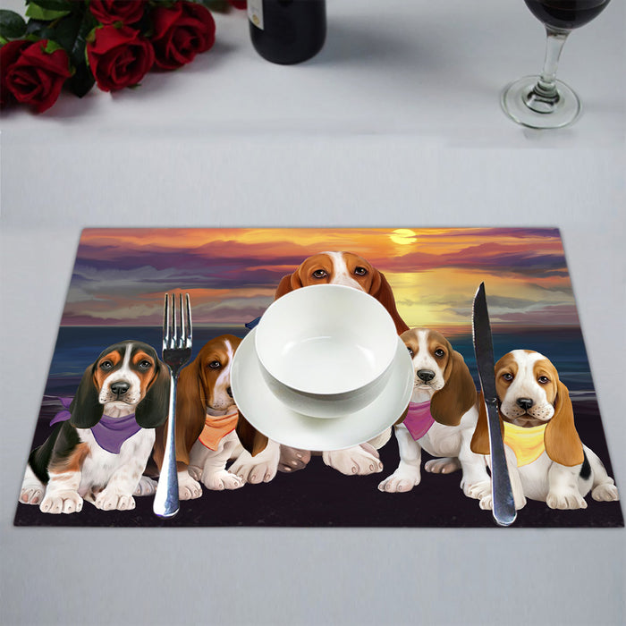 Family Sunset Portrait Basset Hound Dogs Placemat