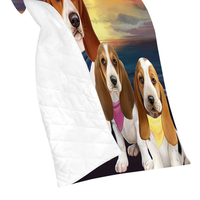 Family Sunset Portrait Basset Hound Dogs Quilt