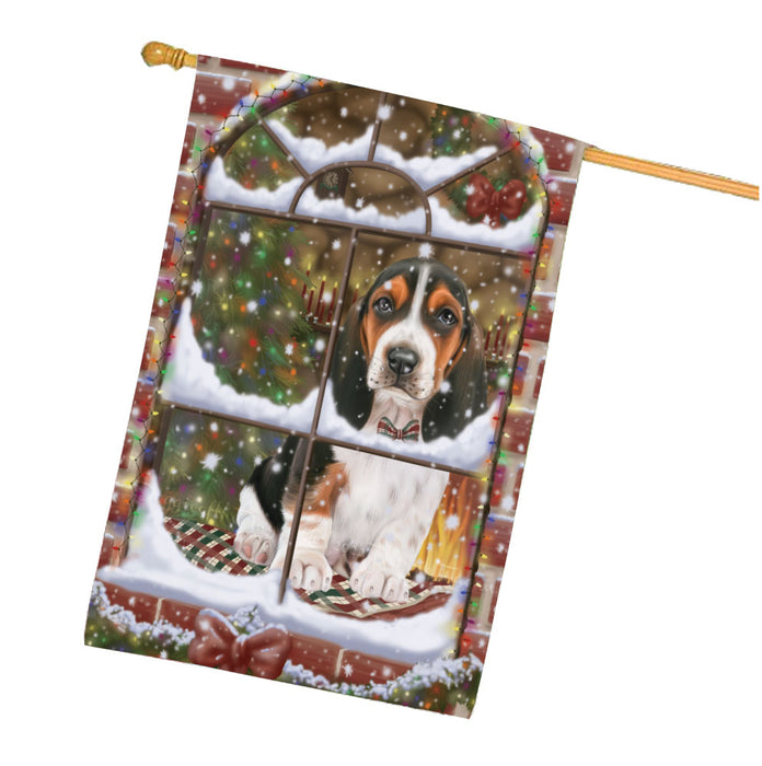 Please come Home for Christmas Basset Hound Dog House Flag Outdoor Decorative Double Sided Pet Portrait Weather Resistant Premium Quality Animal Printed Home Decorative Flags 100% Polyester FLG67974