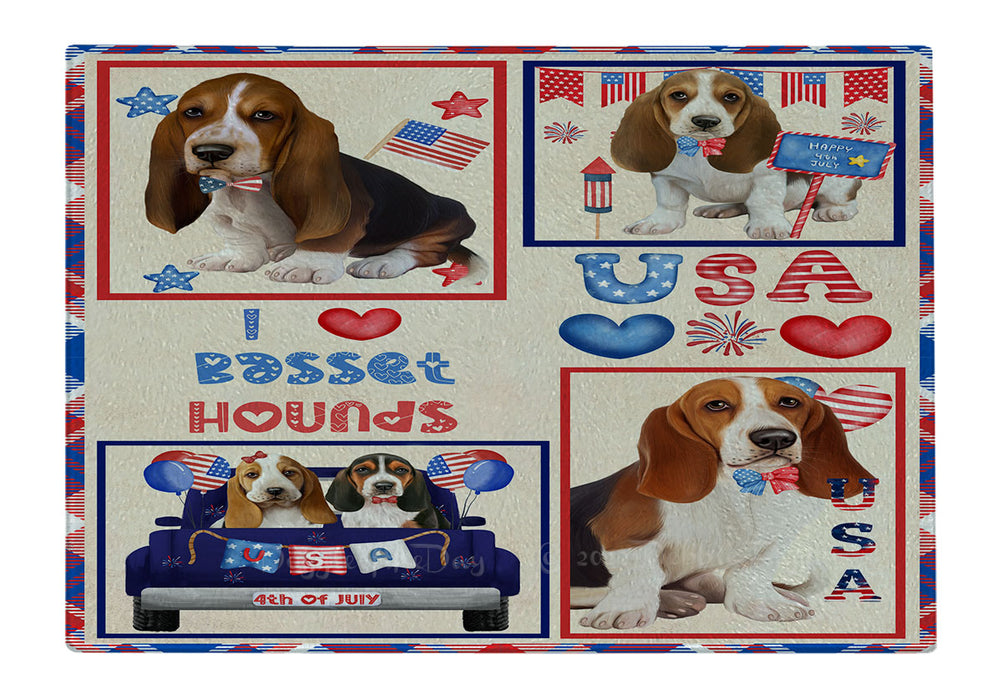 4th of July Independence Day I Love USA Basset Hound Dogs Cutting Board - For Kitchen - Scratch & Stain Resistant - Designed To Stay In Place - Easy To Clean By Hand - Perfect for Chopping Meats, Vegetables