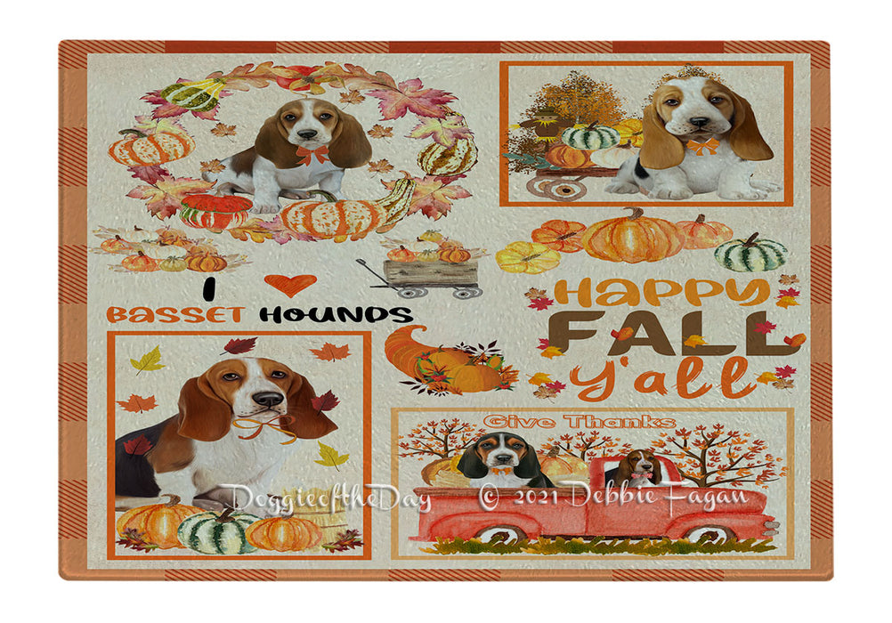 Happy Fall Y'all Pumpkin Basset Hound Dogs Cutting Board - Easy Grip Non-Slip Dishwasher Safe Chopping Board Vegetables C79783