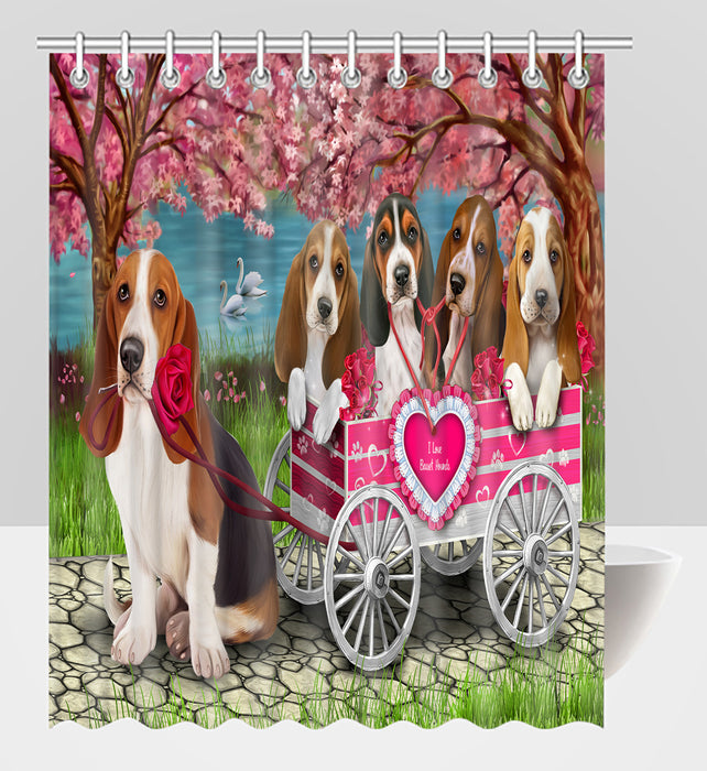 I Love Basset Hound Dogs in a Cart Shower Curtain