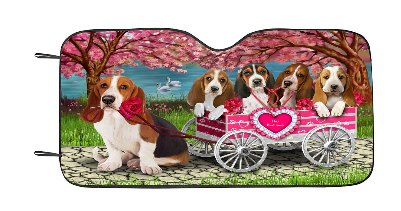 I Love Basset Hound Dogs in a Cart Car Sun Shade