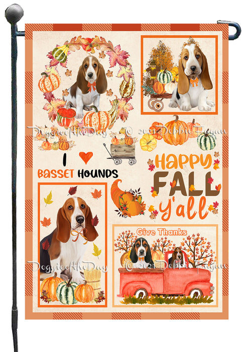 Happy Fall Y'all Pumpkin Basset Hound Dogs Garden Flags- Outdoor Double Sided Garden Yard Porch Lawn Spring Decorative Vertical Home Flags 12 1/2"w x 18"h