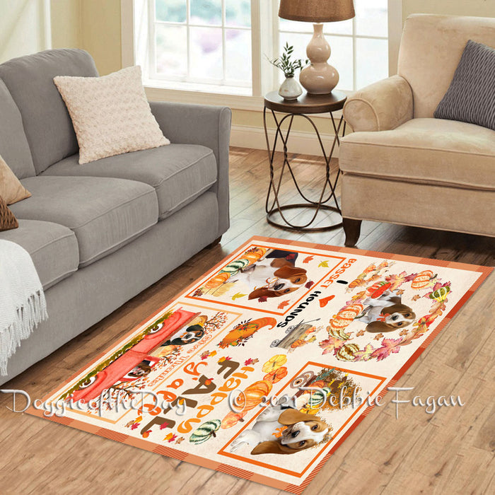 Happy Fall Y'all Pumpkin Basset Hound Dogs Polyester Living Room Carpet Area Rug ARUG66614