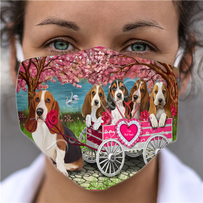 I Love Basset Hound Dogs in a Cart Face Mask FM48115