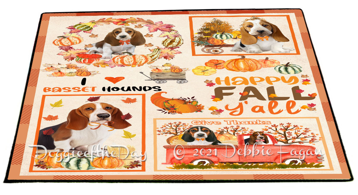 Happy Fall Y'all Pumpkin Basset Hound Dogs Indoor/Outdoor Welcome Floormat - Premium Quality Washable Anti-Slip Doormat Rug FLMS58534