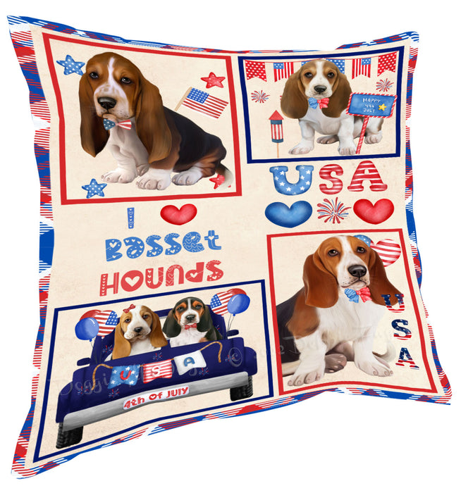 4th of July Independence Day I Love USA Basset Hound Dogs Pillow with Top Quality High-Resolution Images - Ultra Soft Pet Pillows for Sleeping - Reversible & Comfort - Ideal Gift for Dog Lover - Cushion for Sofa Couch Bed - 100% Polyester