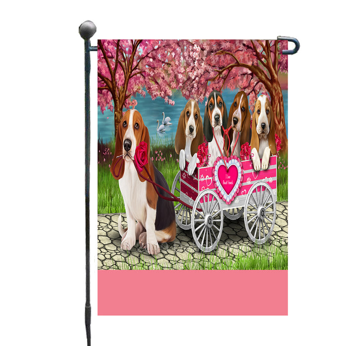 Personalized I Love Basset Hound Dogs in a Cart Custom Garden Flags GFLG-DOTD-A62127