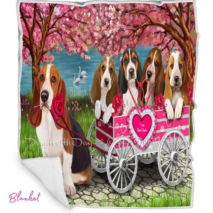 Mother's Day Gift Basket Basset Hound Dogs Blanket, Pillow, Coasters, Magnet, Coffee Mug and Ornament